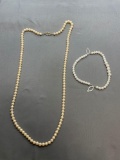 Lot of Two Faux Pearl Featured Jewelry, One 30in Long Necklace & One 10in Long Bracelet