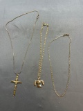 Lot of Three Gold-Tone Fashion Chains, One Plain, One w/ Cross Pendant & One w/ a Rabbit Pendant