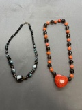 Lot of Two Colorful Faux Beaded 16in Long Fashion Necklaces