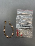 Lot of Two, One Gemstone Accented Vintage Style 7in Long Bracelet & One Bag of Loose Silver & Coral