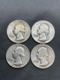 4 Count Lot of 90% Silver United States Washington Quarters from Estate Collection