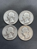 4 Count Lot of 90% Silver United States Washington Quarters from Estate Collection