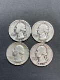 4 Count Lot of 90% Silver United States Washington Quarters from Estate Collection