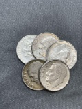 5 Count Lot of 90% Silver United States Roosevelt Dimes from Estate Collection