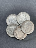 5 Count Lot of 90% Silver United States Roosevelt Dimes from Estate Collection