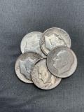 5 Count Lot of 90% Silver United States Roosevelt Dimes from Estate Collection