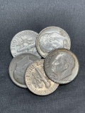 5 Count Lot of 90% Silver United States Roosevelt Dimes from Estate Collection