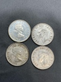 4 Count Lot of 80% Silver Canadian Quarters from Estate Collection