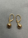 Round 8.0mm Bead Ball Drop Gold-Tone Pair of Sterling Silver Earrings