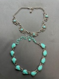 Lot of Two Silver-Tone Faux Turquoise Accented Fashion Necklaces