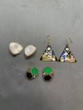 Lot of Three Various Size & Style Pairs of Fashion Button Earrings