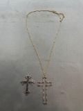 Lot of Two Fashion Jewelry Items, One Rhinestone Accented 70x30mm Cross Pendant w/ Chain & One