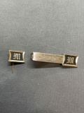 Hickok Designer Lot of Two Matched Set Gold-Tone Fashion Monogrammed Tie Pin & Tie Clip