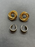 Lot of Two Gold-Tone Rope Detailed Pairs of Fashion Hoop Earrings