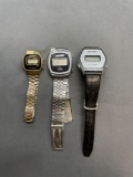 Lot of Three Nelsonic Designer LCD Watches, Two Silver-Tone & One Gold-Tone