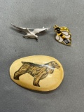 Lot of Three Animal Themed Pins, One Dog, Soaring Bird & Bumblebee