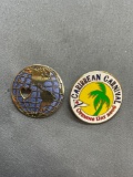 Lot of Two Round Commemorative Pins, One Globe & One Caribbean Carnival
