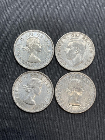 4 Count Lot of 80% Silver Canadian Quarters from Estate Collection