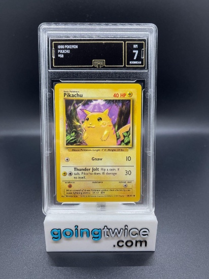 GMA Graded 1999 Pokemon Base Set Unlimited #58 PIKACHU Vintage Trading Card - NM 7