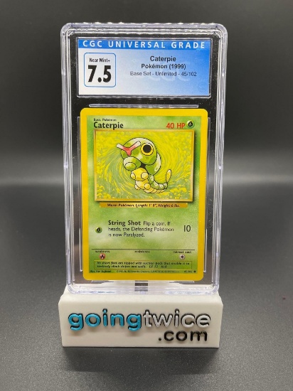 CGC Graded 1999 Pokemon Base Set Unlimited #45 CATERPIE Trading Card - NEAR MINT+ 7.5