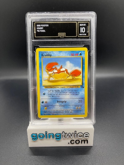GMA Graded 1999 Pokemon Fossil Unlimited #51 KRABBY Vintage Trading Card - GEM MINT 10