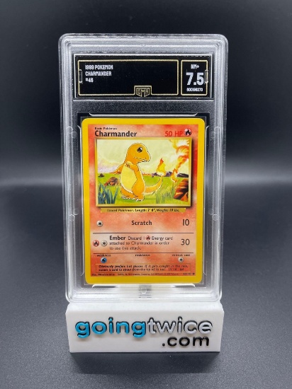 GMA Graded 1999 Pokemon Base Set Unlimited #46 CHARMANDER Starter Trading Card - NM+ 7.5