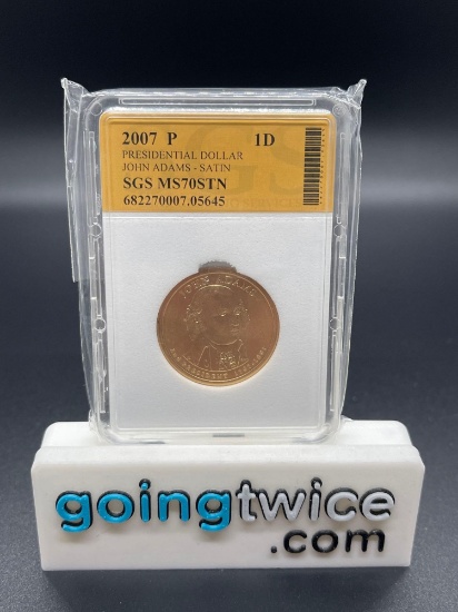 SGS Graded 2007-P United States John Adams Dollar Satin Coin