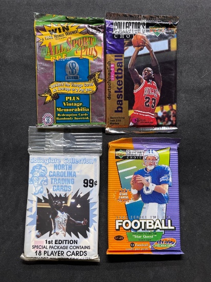 4 Count Lot of Vintage Sealed Sports Packs from Storage Unit Find
