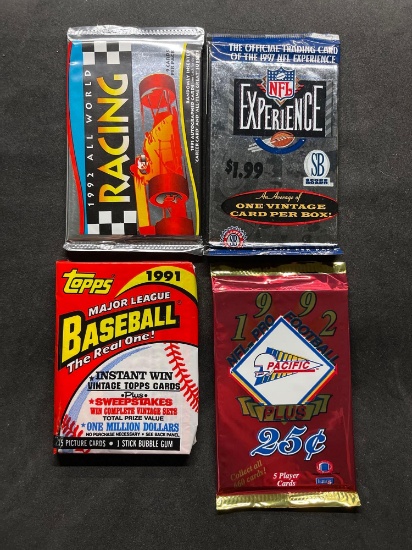 4 Count Lot of Vintage Sealed Sports Packs from Storage Unit Find