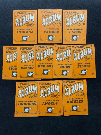 11 Card Lot of 1969 Topps Stamp Albums with Some Stamps Inside - Very Cool