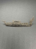 Sterling Siam Ship Designed Brooch 3.25 inch / 1 inch From Large Estate