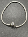 Pandora Sterling Snake Chain Barrel Clasp Charm Bracelet 7.5 inch