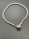 Pandora Sterling Snake Chain Round Clasp Charm Bracelt 6.75 inch