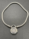 Pandora Sterling Snake Chain Locket Clasp w/cz's Charm Bracelet 7 inch