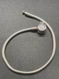 Pandora Sterling Snake Chain Crown O Cz Clasp Charm Bracelet 7.75 inch