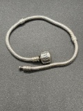 Pandora Sterling Snake Chain Barrel Clasp Charm Bracelet 6.75 inch