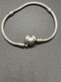 Pandora Sterling Snake Chain Heart Clasp Charm Bracelet 6.75 inch