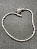 Pandora Sterling Snake Chain Barrel Clasp Charm Bracelet 7.75 inch