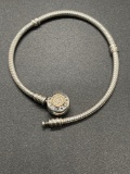 Pandora Sterling Snake Chain Round Cz Clasp Bacelet 7 inch