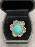 Stereling Old Pawn Turquise Ring Size 4.25 From Large Estate