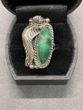 Sterling Native Malachite Ring Size 8.25 From Large Estate