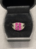 Sterling Cab Ruby And Diamond Ring Size 6.75 From Large Estate
