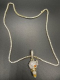 Sterling W/Gold Wash Cz Necklace and Skull W/Snake Coming Out Mouth Pendant From Large Jewelry