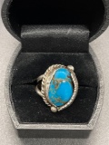 Sterling Native Turquise Ring Size 5.5 From Large Estate