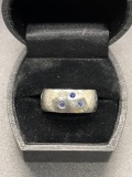 Sterling Hammered Blue Saphire Ring Size 8.5 From Large Estate