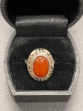 Sterling Carnelian Ring Size 7.75 From Large Estate