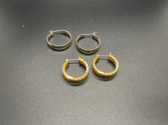 Lot of Two High Polished Gold & Silver-Tone Pairs of Fashion Hoop Earrings