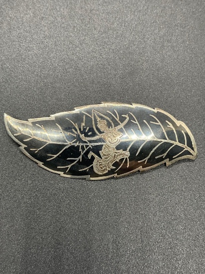 Sterling Siam 2.75" Brooch From Large Estate