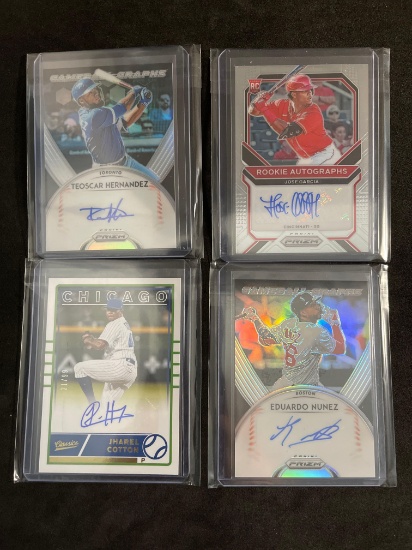 Lot of 4 Baseball Auto, Jersey, and Inserts From Large Colllection