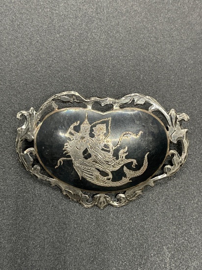 Sterling Siam 2" Brooch From Large Estate
